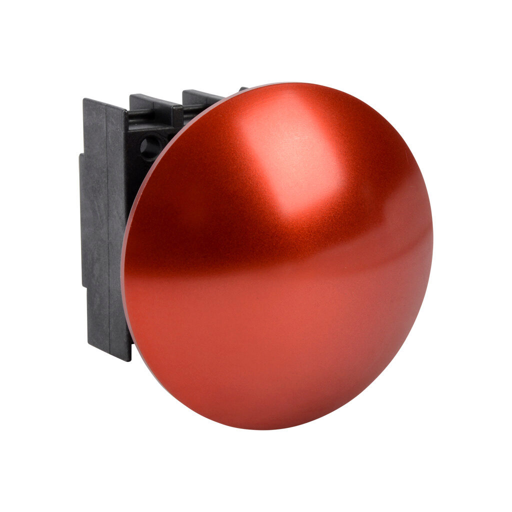 EDP55.VRT - Schmersal pushbutton, IP65, 30mm, momentary, operator only, plastic base, metal bezel, Operator: red, mushroom, 55mm, round, metal. Requires contact blocks.