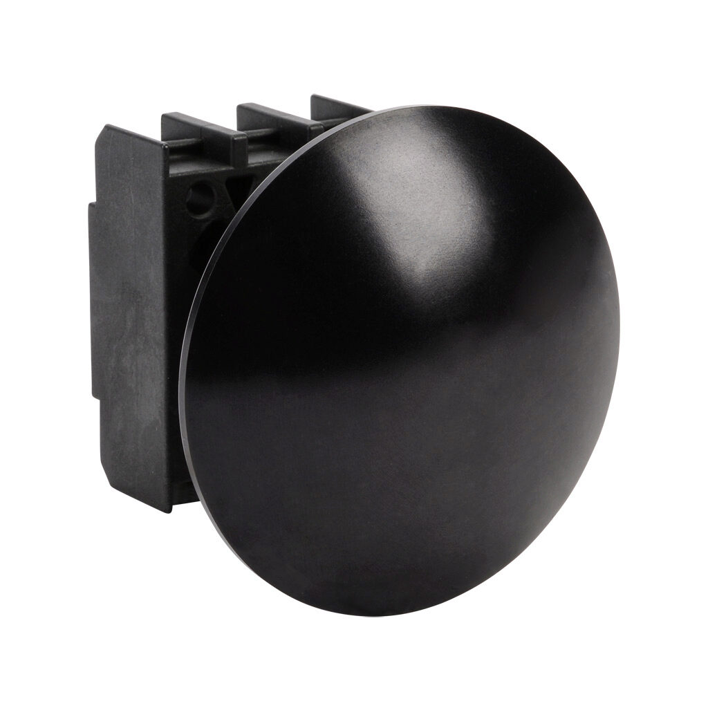 EDP55SW - Schmersal pushbutton, IP65, 22mm, momentary, operator only, plastic base, plastic bezel, black, Operator: black, mushroom, 55mm, round, aluminum. Purchase contact blocks separately.