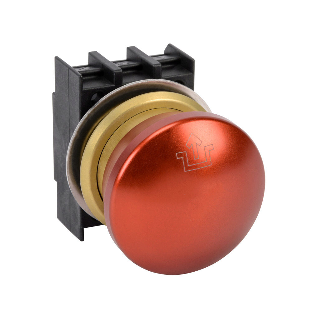 EDRZ40.VHRT - Schmersal emergency stop pushbutton, IP65, 30mm, push-lock pull-reset, operator only, plastic base, metal bezel, Operator: red, mushroom, 40mm, round, metal. Requires contact blocks.