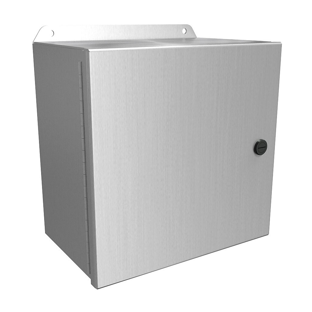 EJ10106AL - Hammond Eclipse Junior series enclosure, NEMA 3R/4/4X/12/13, 10 x 10 x 6in (HxWxD), wall mount, 5052-H32 aluminum, natural finish, single-door, 1/4-turn semi-flush 316 stainless steel latch.