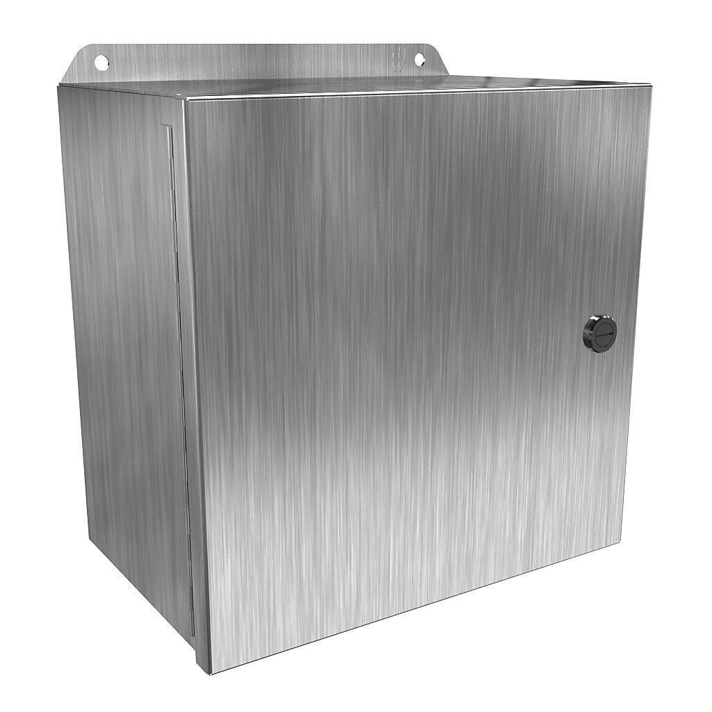 EJ10106SS - Hammond Eclipse Junior series enclosure, NEMA 3R/4/4X/12/13, 10 x 10 x 6in (HxWxD), wall mount, 304 stainless steel, #4 brush finish, single-door, 1/4-turn semi-flush 316 stainless steel latch.