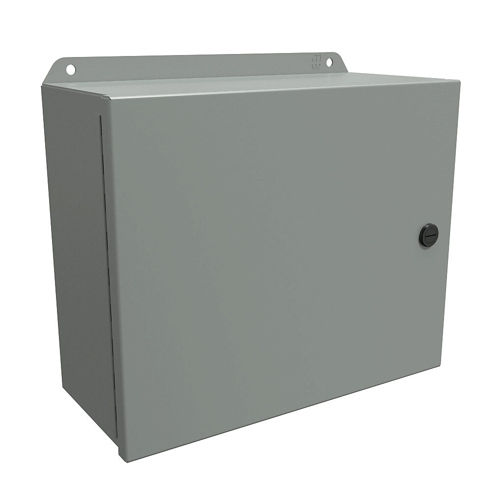EJ10125 - Hammond Eclipse Junior series enclosure, NEMA 3R/4/12/13, 10 x 12 x 5in (HxWxD), wall mount, carbon steel, ANSI 61 gray, powder coat finish, single-door, 1/4-turn semi-flush latch.