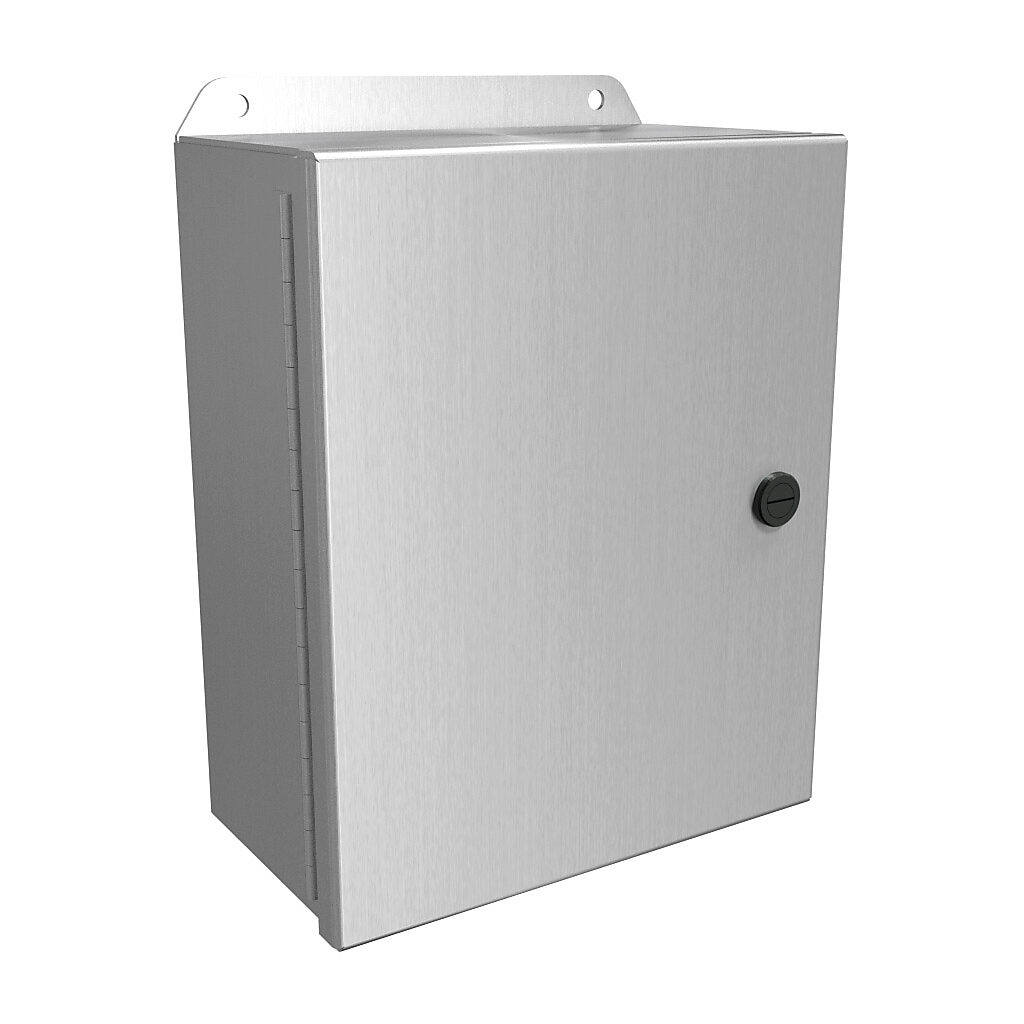 EJ1084AL - Hammond Eclipse Junior series enclosure, NEMA 3R/4/4X/12/13, 10 x 8 x 4in (HxWxD), wall mount, 5052-H32 aluminum, natural finish, single-door, 1/4-turn semi-flush 316 stainless steel latch.