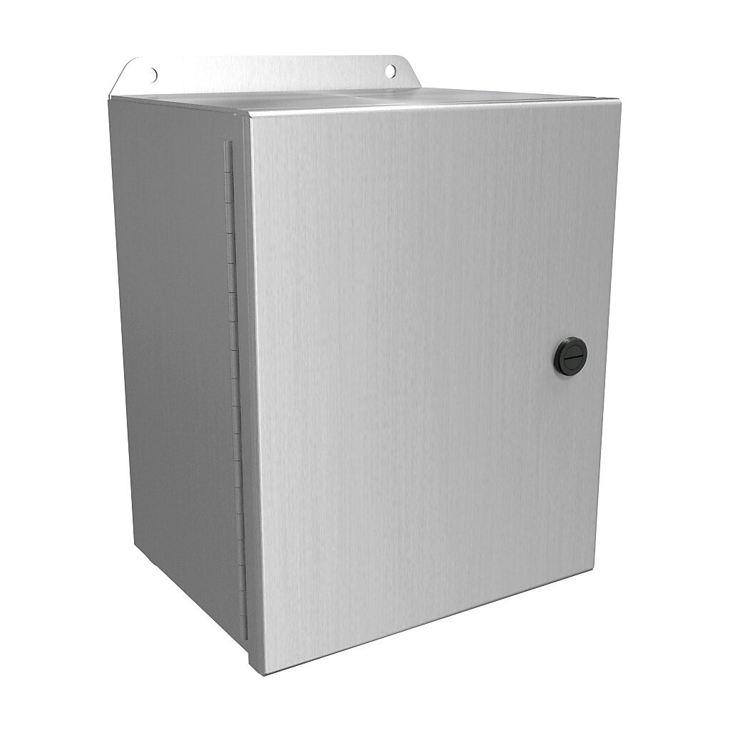 EJ1086AL - Hammond Eclipse Junior series enclosure, NEMA 3R/4/4X/12/13, 10 x 8 x 6in (HxWxD), wall mount, 5052-H32 aluminum, natural finish, single-door, 1/4-turn semi-flush 316 stainless steel latch.