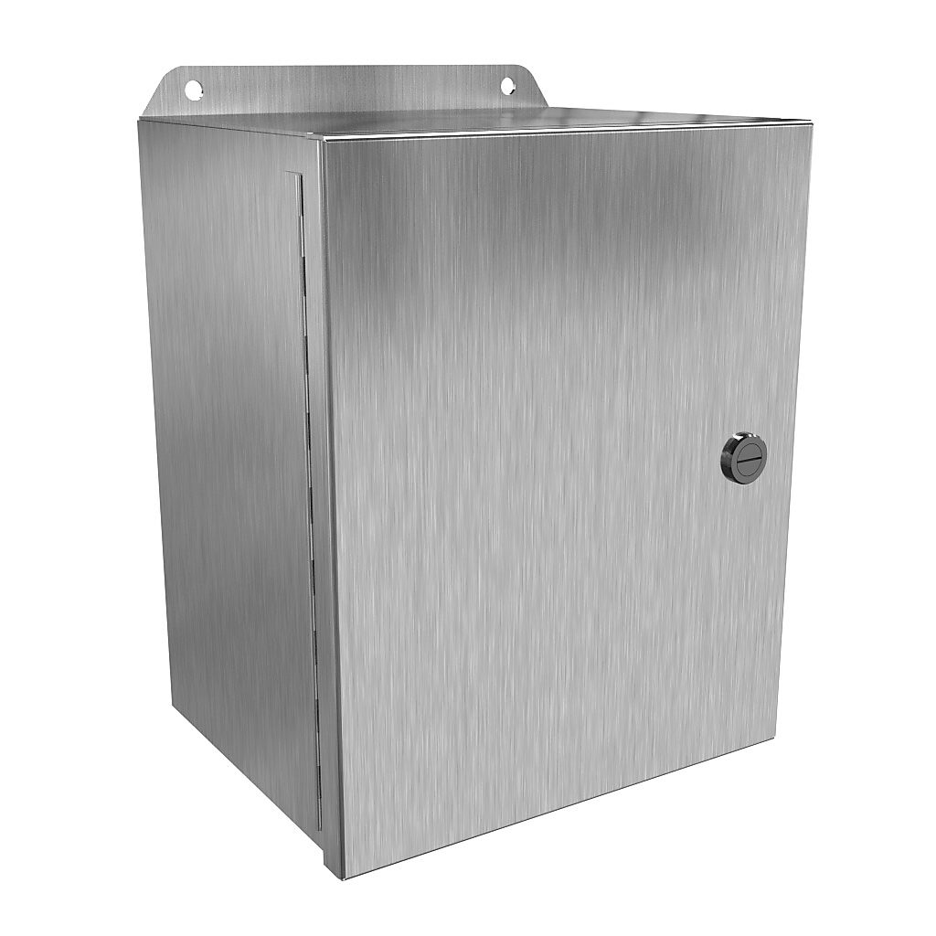 EJ1086S16 - Hammond Eclipse Junior series enclosure, NEMA 3R/4/4X/12/13, 10 x 8 x 6in (HxWxD), wall mount, 316 stainless steel, #4 brush finish, single-door, 1/4-turn semi-flush 316 stainless steel latch.