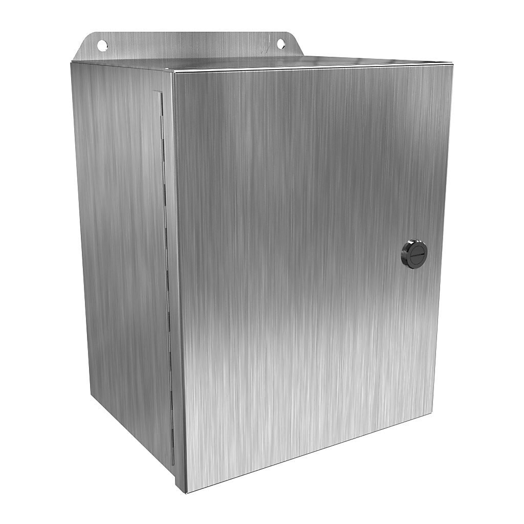 EJ1086SS - Hammond Eclipse Junior series enclosure, NEMA 3R/4/4X/12/13, 10 x 8 x 6in (HxWxD), wall mount, 304 stainless steel, #4 brush finish, single-door, 1/4-turn semi-flush 316 stainless steel latch.