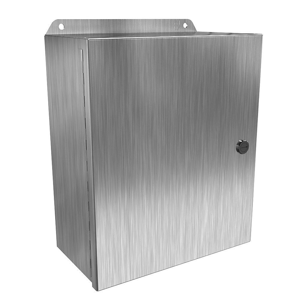 EJ12105SS - Hammond Eclipse Junior series enclosure, NEMA 3R/4/4X/12/13, 12 x 10 x 5in (HxWxD), wall mount, 304 stainless steel, #4 brush finish, single-door, 1/4-turn semi-flush 316 stainless steel latch.