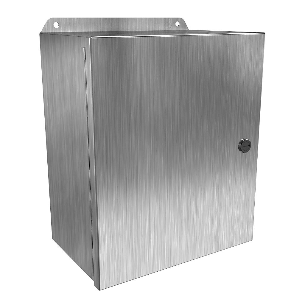 EJ12106SS - Hammond Eclipse Junior series enclosure, NEMA 3R/4/4X/12/13, 12 x 10 x 6in (HxWxD), wall mount, 304 stainless steel, #4 brush finish, single-door, 1/4-turn semi-flush 316 stainless steel latch.