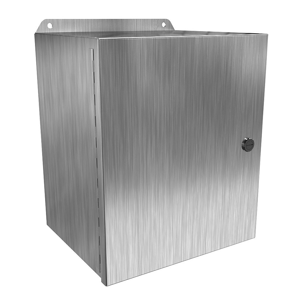 EJ12108SS - Hammond Eclipse Junior series enclosure, NEMA 3R/4/4X/12/13, 12 x 10 x 8in (HxWxD), wall mount, 304 stainless steel, #4 brush finish, single-door, 1/4-turn semi-flush 316 stainless steel latch.