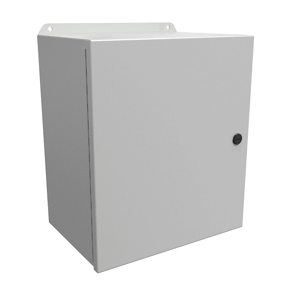 EJ14128LG - Hammond Eclipse Junior series enclosure, NEMA 3R/4/12/13, 14 x 12 x 8in (HxWxD), wall mount, carbon steel, RAL 7035 light gray, powder coat finish, single-door, 1/4-turn semi-flush latch.