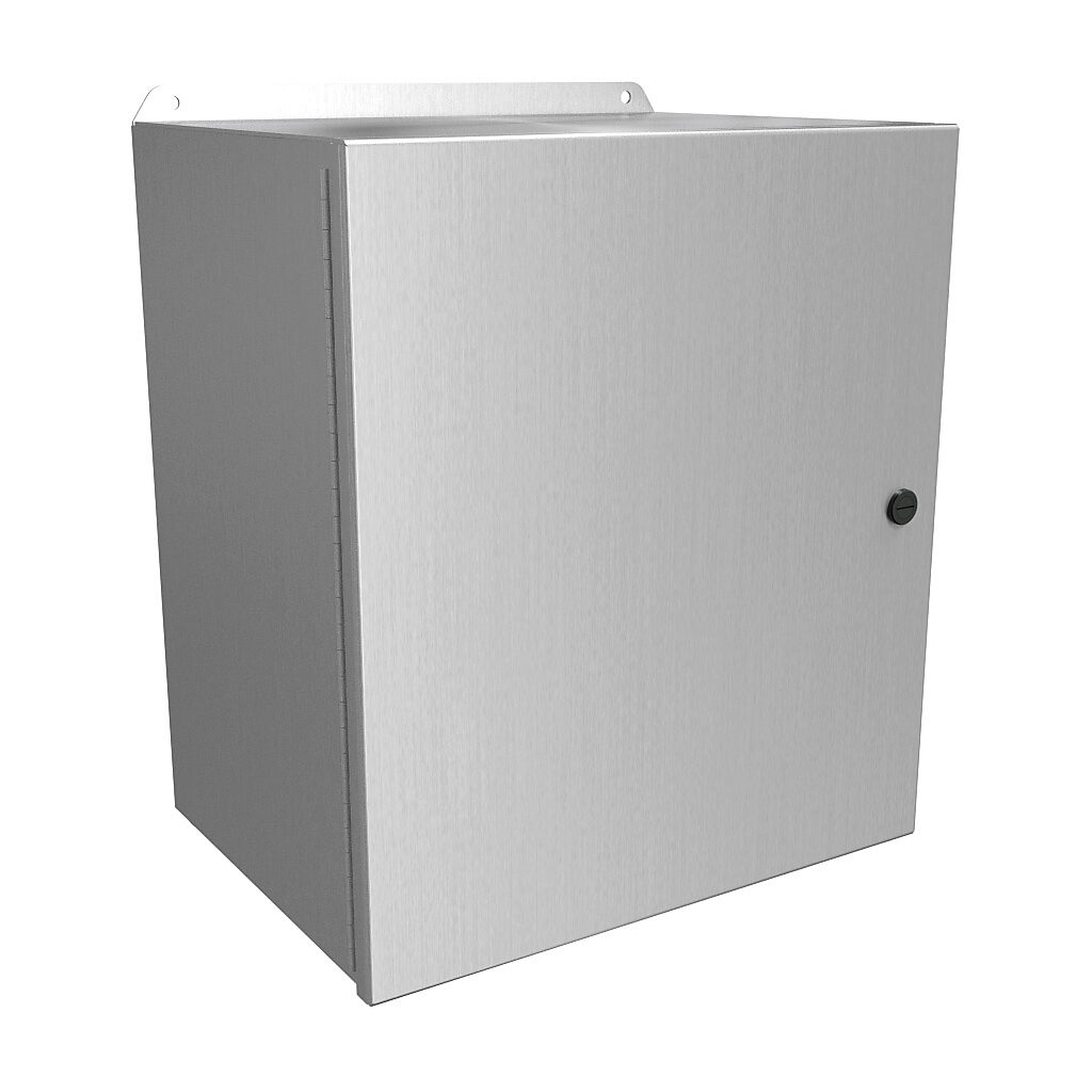 EJ161410AL - Hammond Eclipse Junior series enclosure, NEMA 3R/4/4X/12/13, 16 x 14 x 10in (HxWxD), wall mount, 5052-H32 aluminum, natural finish, single-door, 1/4-turn semi-flush 316 stainless steel latch.