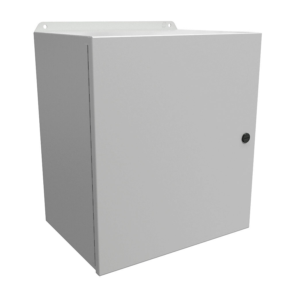 EJ161410LG - Hammond Eclipse Junior series enclosure, NEMA 3R/4/12/13, 16 x 14 x 10in (HxWxD), wall mount, carbon steel, RAL 7035 light gray, powder coat finish, single-door, 1/4-turn semi-flush latch.