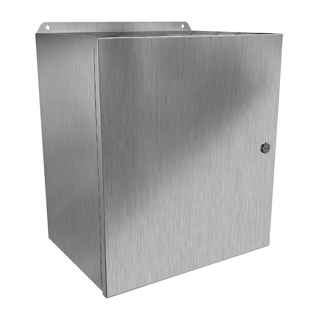 EJ161410S16 - Hammond Eclipse Junior series enclosure, NEMA 3R/4/4X/12/13, 16 x 14 x 10in (HxWxD), wall mount, 316 stainless steel, #4 brush finish, single-door, 1/4-turn semi-flush 316 stainless steel latch.
