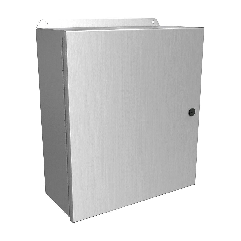 EJ16146AL - Hammond Eclipse Junior series enclosure, NEMA 3R/4/4X/12/13, 16 x 14 x 6in (HxWxD), wall mount, 5052-H32 aluminum, natural finish, single-door, 1/4-turn semi-flush 316 stainless steel latch.