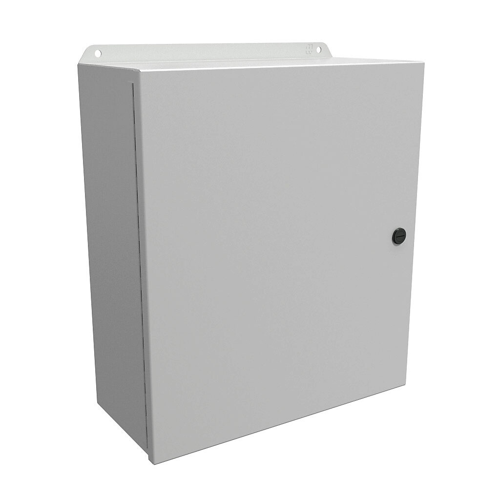 EJ16146LG - Hammond Eclipse Junior series enclosure, NEMA 3R/4/12/13, 16 x 14 x 6in (HxWxD), wall mount, carbon steel, RAL 7035 light gray, powder coat finish, single-door, 1/4-turn semi-flush latch.