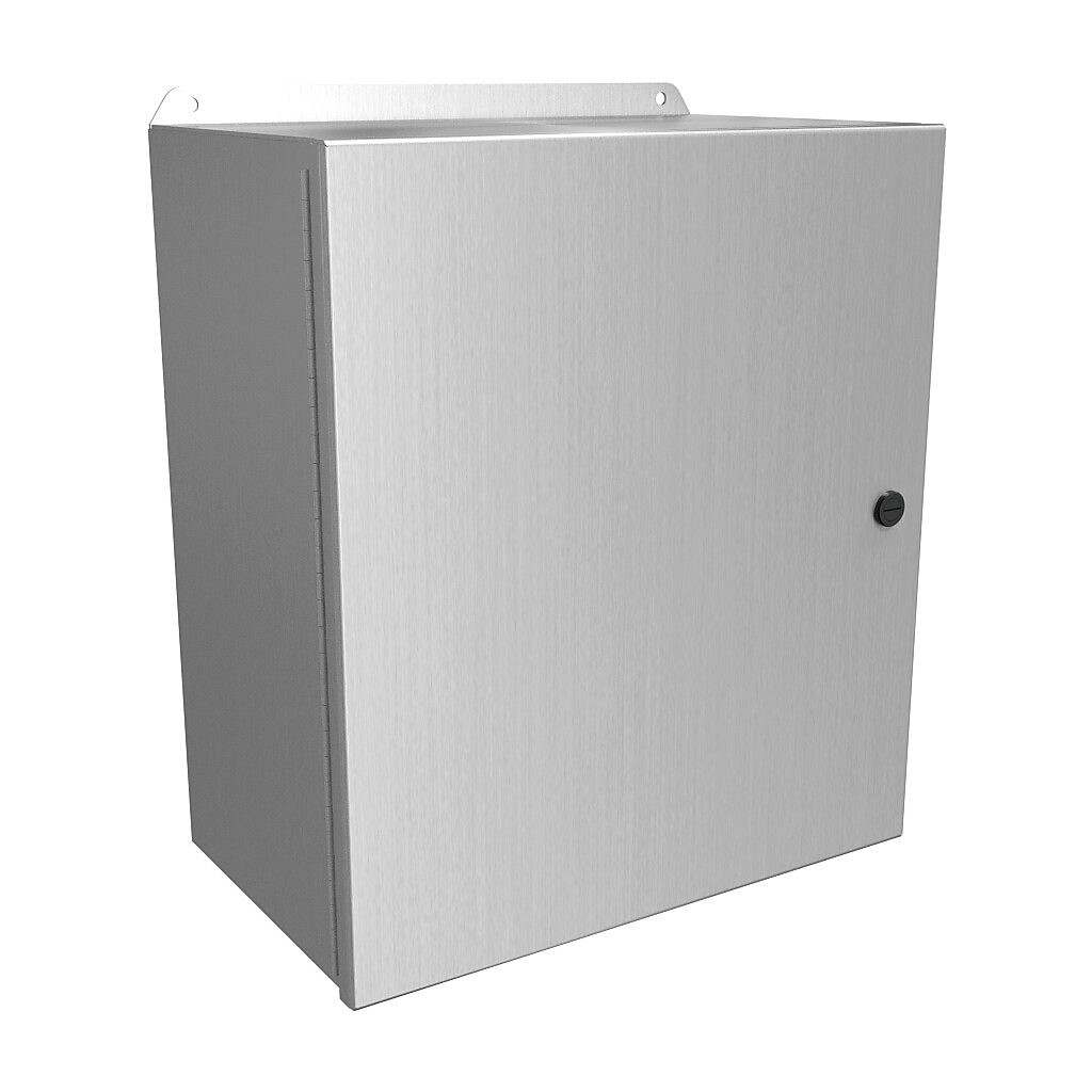 EJ16148AL - Hammond Eclipse Junior series enclosure, NEMA 3R/4/4X/12/13, 16 x 14 x 8in (HxWxD), wall mount, 5052-H32 aluminum, natural finish, single-door, 1/4-turn semi-flush 316 stainless steel latch.