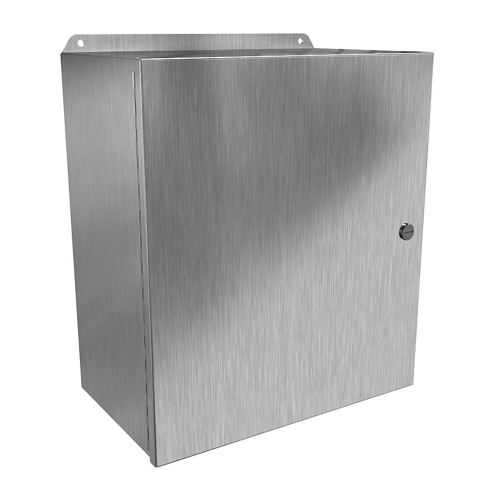 EJ16148S16 - Hammond Eclipse Junior series enclosure, NEMA 3R/4/4X/12/13, 16 x 14 x 8in (HxWxD), wall mount, 316 stainless steel, #4 brush finish, single-door, 1/4-turn semi-flush 316 stainless steel latch.