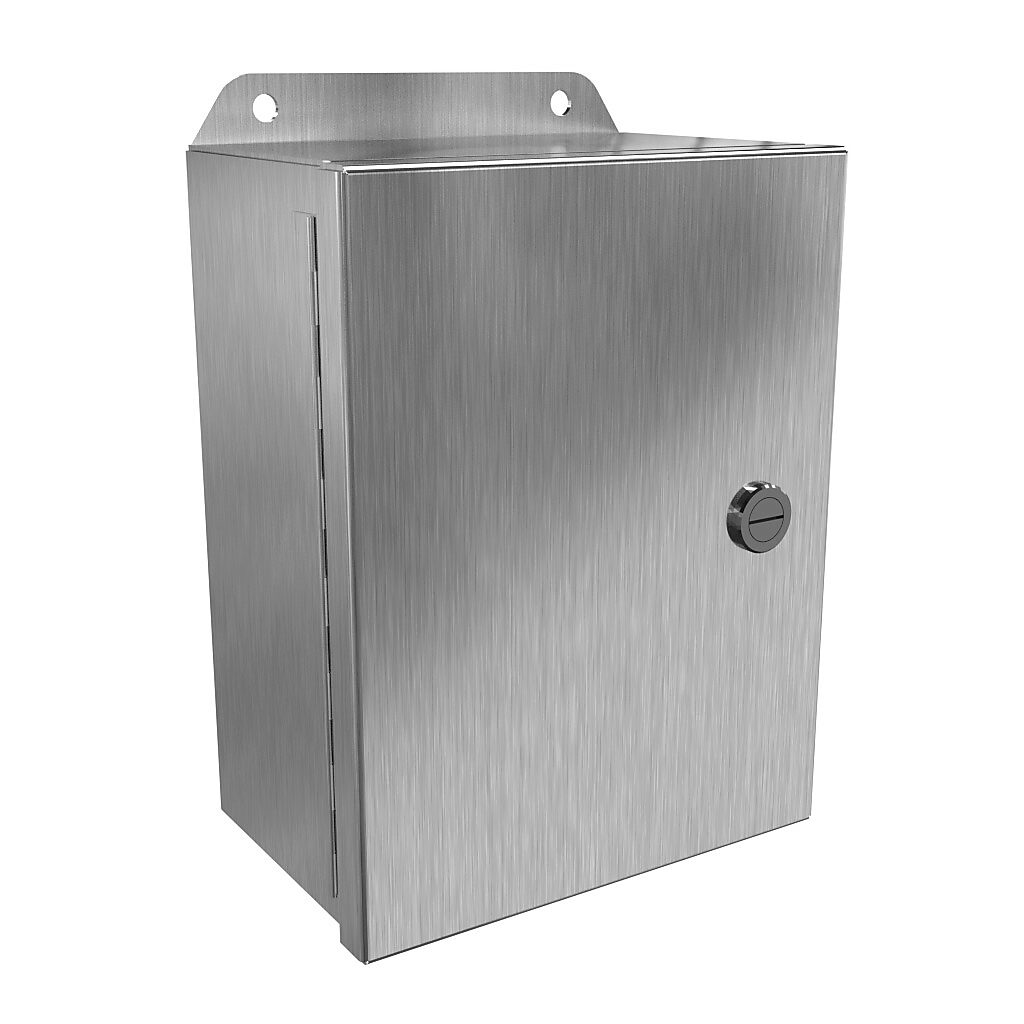EJ863S16 - Hammond Eclipse Junior series enclosure, NEMA 3R/4/4X/12/13, 8 x 6 x 3in (HxWxD), wall mount, 316 stainless steel, #4 brush finish, single-door, 1/4-turn semi-flush 316 stainless steel latch.