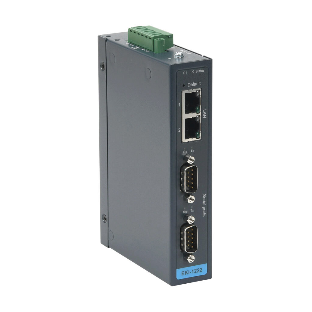 EKI-1222-CE - Advantech Modbus gateway, serial Master/Slave and Ethernet Client/Server, (2) Ethernet 10/100Base-T (RJ45) and (2) RS-232/422/485 (9-pin D-sub male) port(s), (64) simultaneous Ethernet connections, (64) serial device(s), 12-48 VDC re...