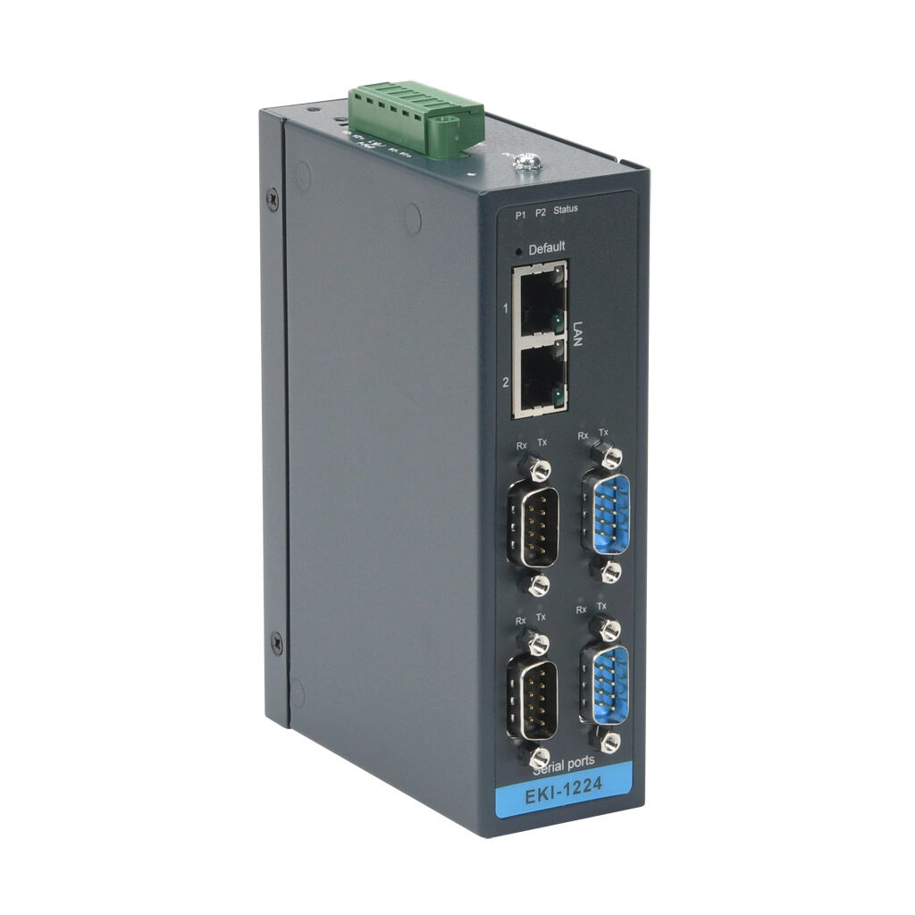 EKI-1224-CE - Advantech Modbus gateway, serial Master/Slave and Ethernet Client/Server, (2) Ethernet 10/100Base-T (RJ45) and (4) RS-232/422/485 (9-pin D-sub male) port(s), (64) simultaneous Ethernet connections, (128) serial device(s), 12-48 VDC r...