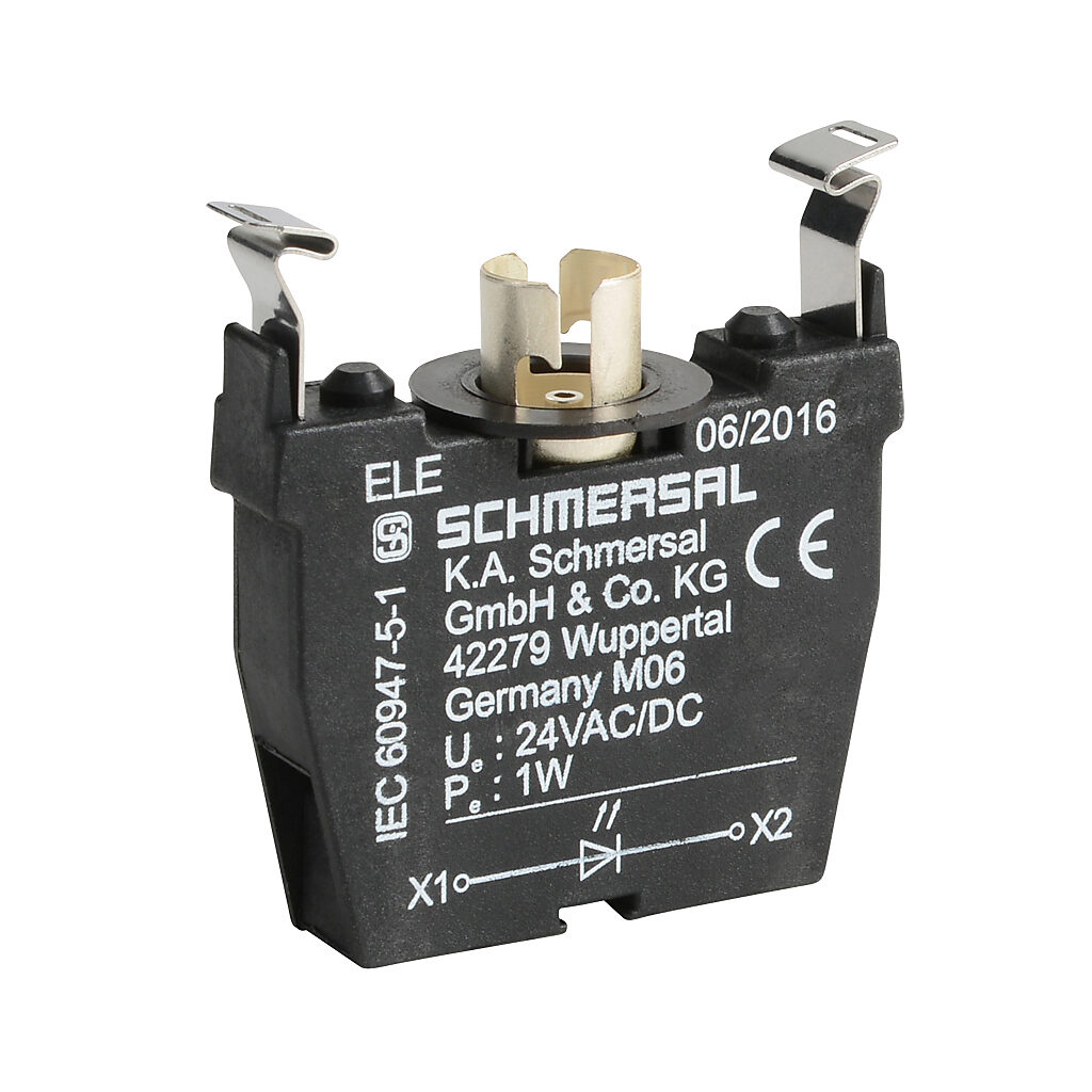 ELE - Schmersal light terminal block, 24 VAC/VDC, BA9s bayonet. For use with N series illuminated pushbuttons and lights. Requires LED.