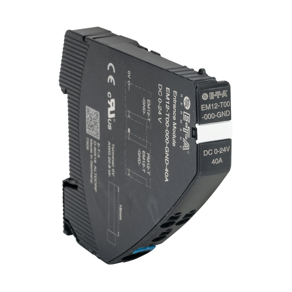 EM-T00-000-GND-40A - E-T-A REX series modular circuit protector, ground supply, 40A, 0 VDC operating voltage, 35mm DIN rail mount.