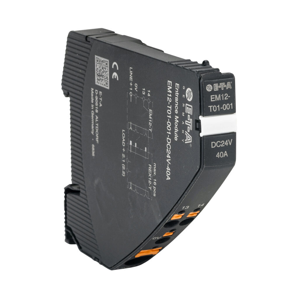 EM-T01-001-24-40A - E-T-A REX series modular circuit protector, mains supply, 40A, 24 VDC operating voltage, 35mm DIN rail mount.