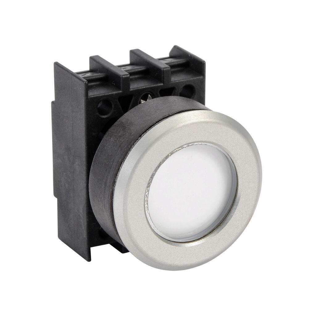 EML.VWS - Schmersal illuminated indicating light, permanent light function, IP65, 30mm, white, 34.5mm, round, plastic base, metal bezel. Requires light block and LED or incandescent bulb.