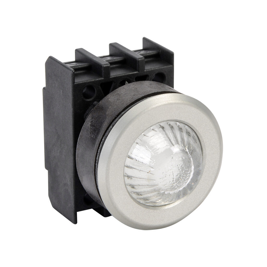 EMLH.VWS - Schmersal illuminated indicating light, permanent light function, IP65, 30mm, white, 34.5mm, dome, plastic base, metal bezel. Requires light block and LED or incandescent bulb.
