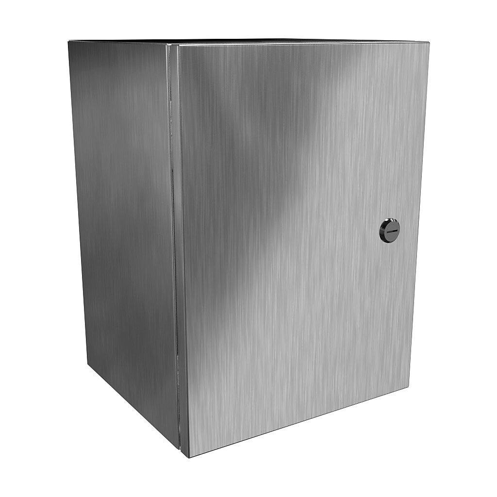 EN4SD161210SS - Hammond Eclipse series enclosure, NEMA 3R/4/4X/12/13, 16 x 12 x 10in (HxWxD), wall mount, 304 stainless steel, #4 brush finish, single-door, 1/4-turn semi-flush 316 stainless steel latch.