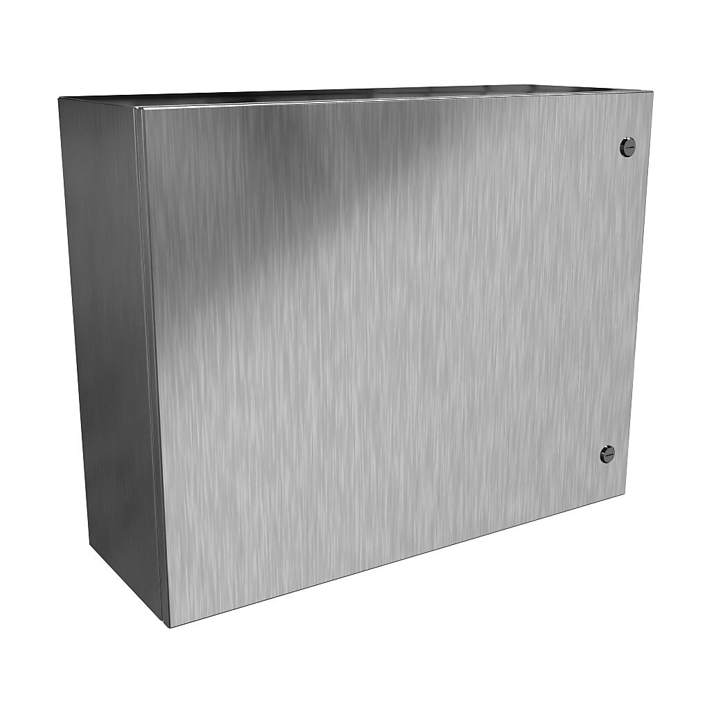 EN4SD243010S16 - Hammond Eclipse series enclosure, NEMA 3R/4/4X/12/13, 24 x 30 x 10in (HxWxD), wall mount, 316 stainless steel, #4 brush finish, single-door, 1/4-turn semi-flush 316 stainless steel latch.