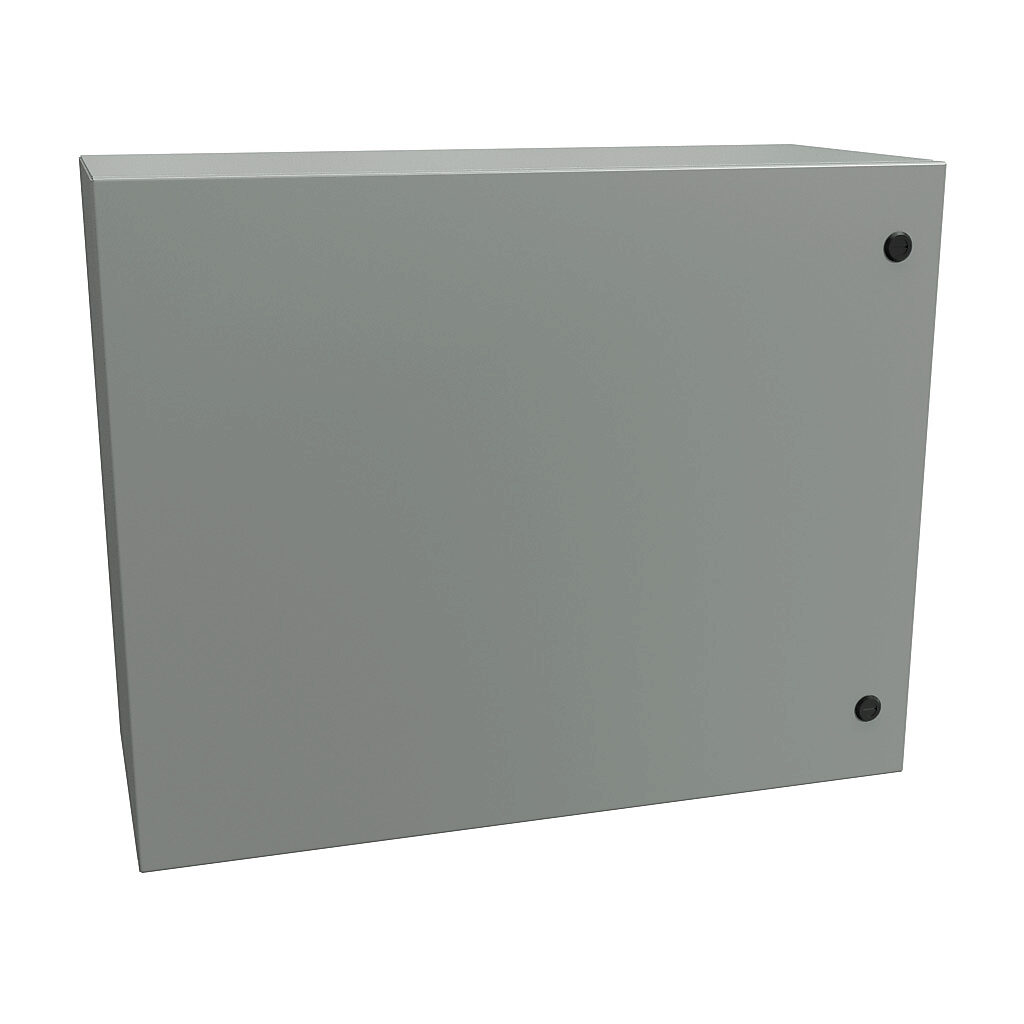 EN4SD243012GY - Hammond Eclipse series enclosure, NEMA 3R/4/12, 24 x 30 x 12in (HxWxD), wall mount, carbon steel, ANSI 61 gray, powder coat finish, single-door, 1/4-turn semi-flush latch.