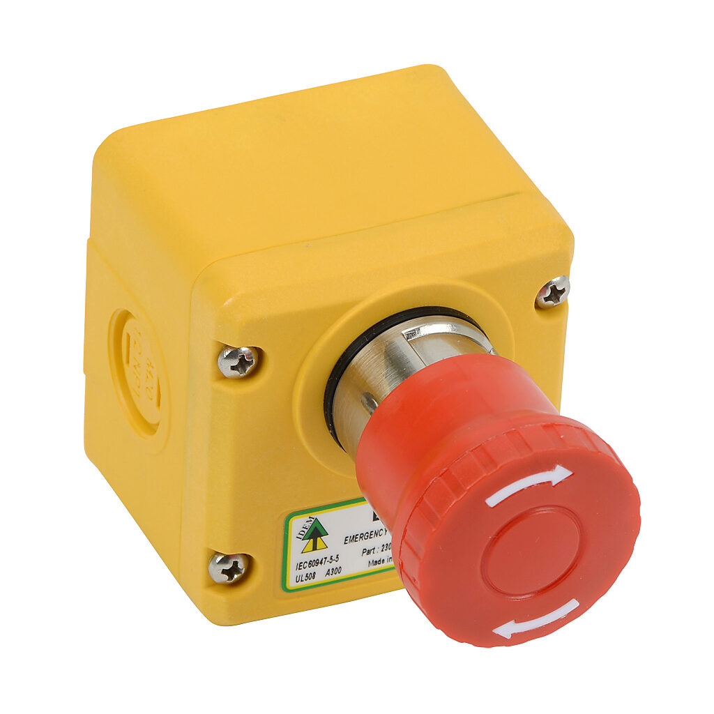 ES-P-230001 - IDEM emergency stop control station, plastic, (1) pushbutton, mushroom, red, twist-to-release, (1) N.O./(2) N.C. contact(s).