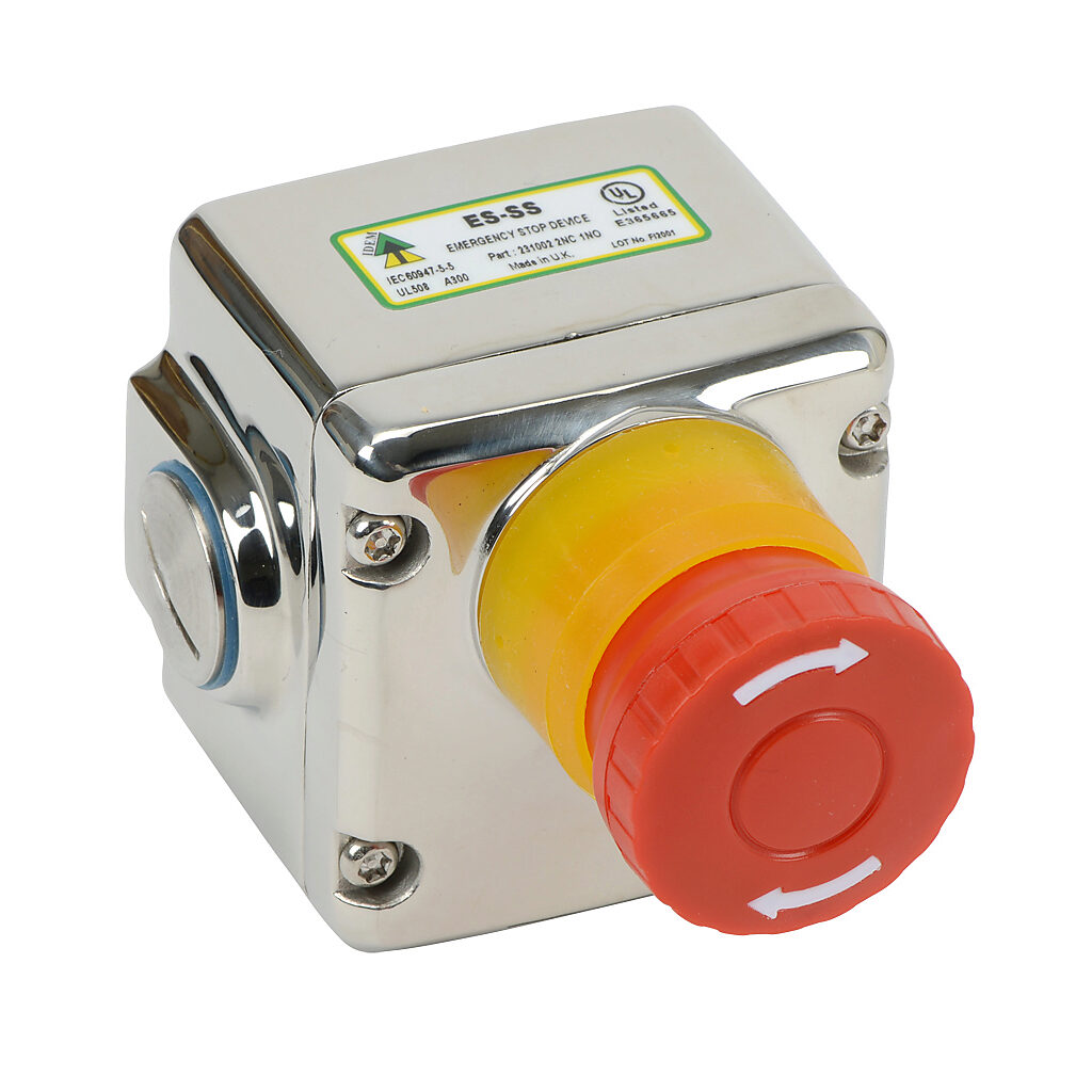 ES-SS-231002 - IDEM emergency stop control station, 316 stainless steel, (1) pushbutton, mushroom, red, twist-to-release, (1) N.O./(2) N.C. contact(s).