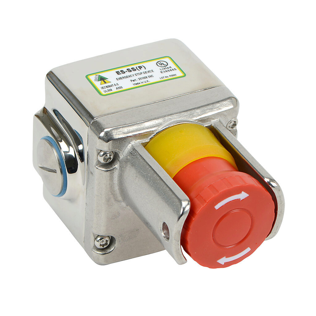ES-SSP-231008 - IDEM emergency stop control station, 316 stainless steel, (1) pushbutton, mushroom, red, twist-to-release, guarded and padlockable, (3) N.C. contact(s).