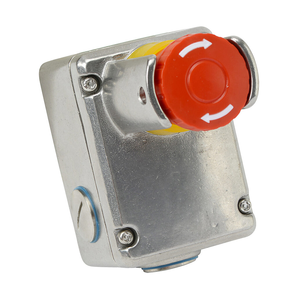 ESL-SSP-232010 - IDEM emergency stop control station, 316 stainless steel, (1) pushbutton, mushroom, red, twist-to-release, guarded, (2) N.O./(2) N.C. contact(s).