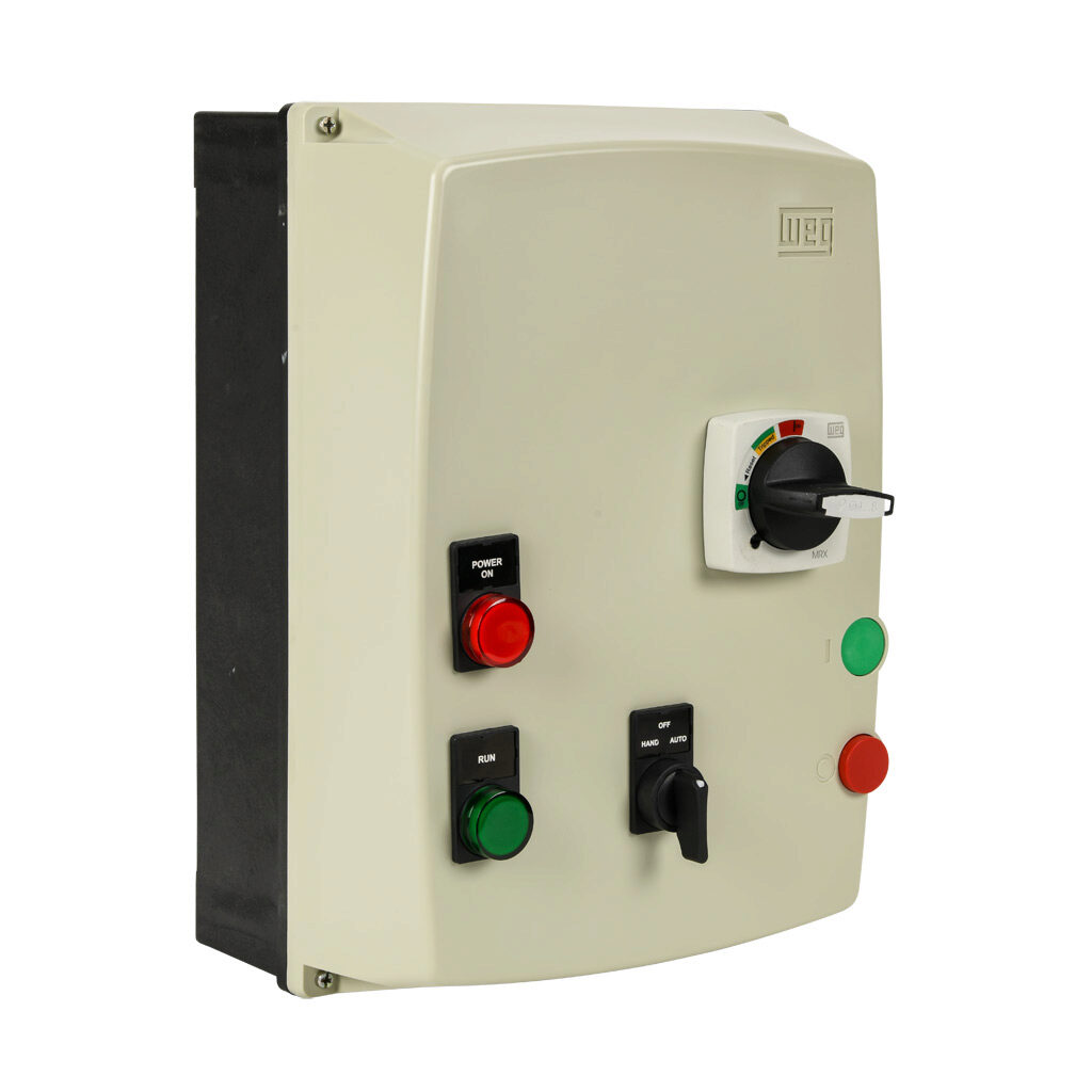 ESWE-B18V24KX-D11 - WEG Electric ESWE series combination Type-E motor starter, 18A, 3-pole, 208-240 VAC (60Hz)/180-208 VAC (50Hz) coil voltage, bi-metallic, 10.0-16.0A adjustable, 208A instantaneous trip rating, NEMA 4/4X.
