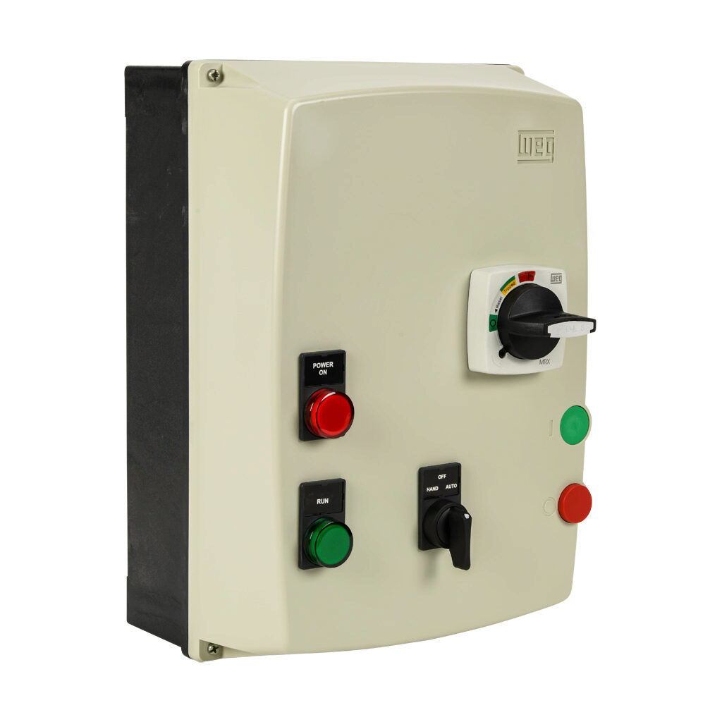 ESWE-B9D39KX-D05 - WEG Electric ESWE series combination Type-E motor starter, 9A, 3-pole, 480 VAC (50/60Hz) coil voltage, bi-metallic, 0.63-1.0A adjustable, 13A instantaneous trip rating, NEMA 4/4X.
