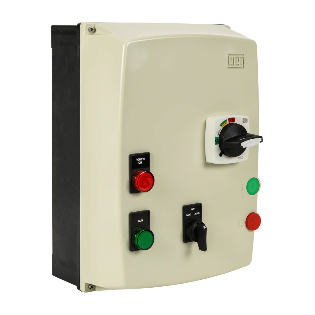 ESWE-B9D39KX-D07 - WEG Electric ESWE series combination Type-E motor starter, 9A, 3-pole, 480 VAC (50/60Hz) coil voltage, bi-metallic, 1.6-2.5A adjustable, 33A instantaneous trip rating, NEMA 4/4X.