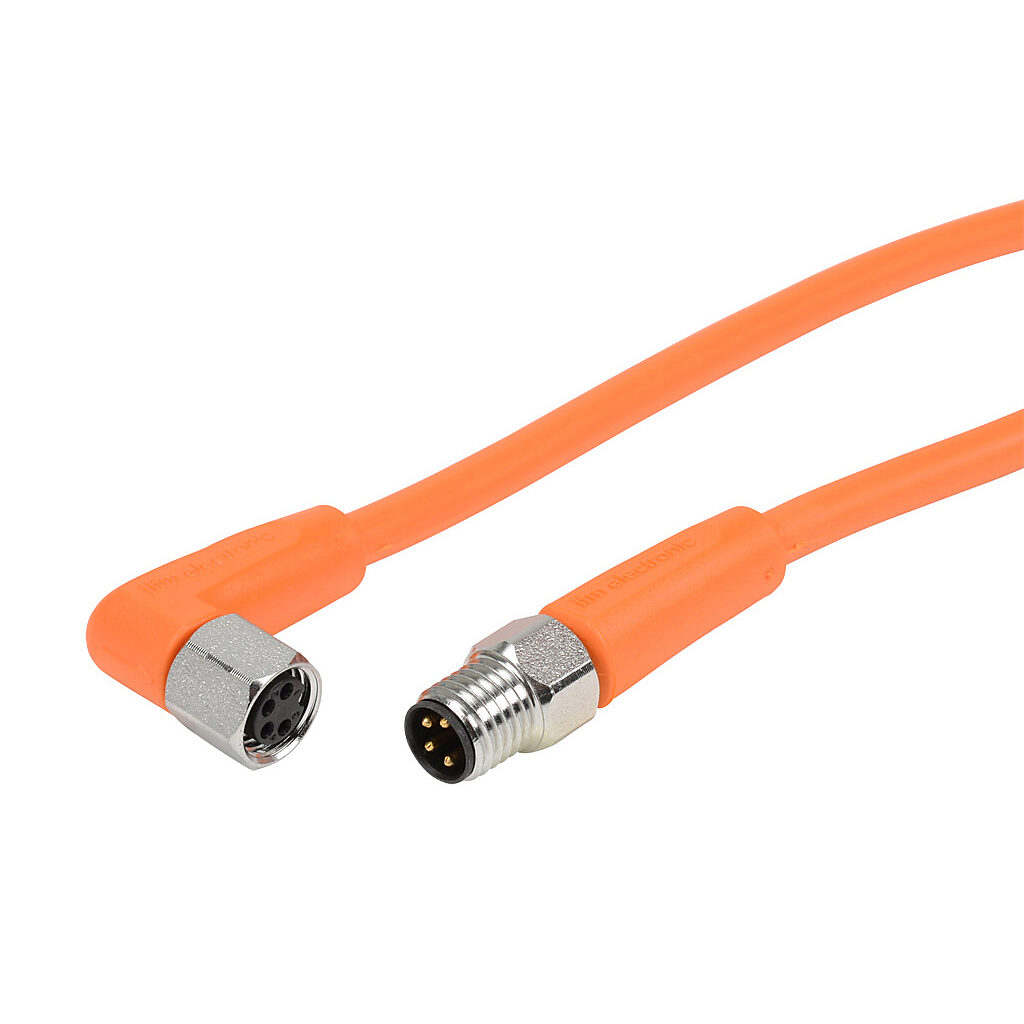 EVT435 - AutomationDirect connection cable, M8 axial male to right-angle female, 4-pole, PVC jacket, orange, 6.5ft/2m cable length, IP65, IP67, IP68 and IP69K, sensor & signal.