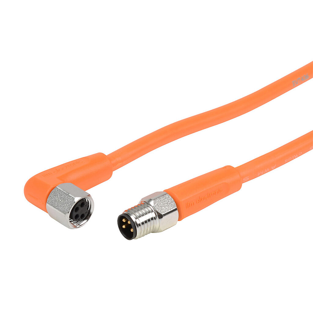 EVT436 - AutomationDirect connection cable, M8 axial male to right-angle female, 4-pole, PVC jacket, orange, 16.4ft/5m cable length, IP65, IP67, IP68 and IP69K, sensor & signal.