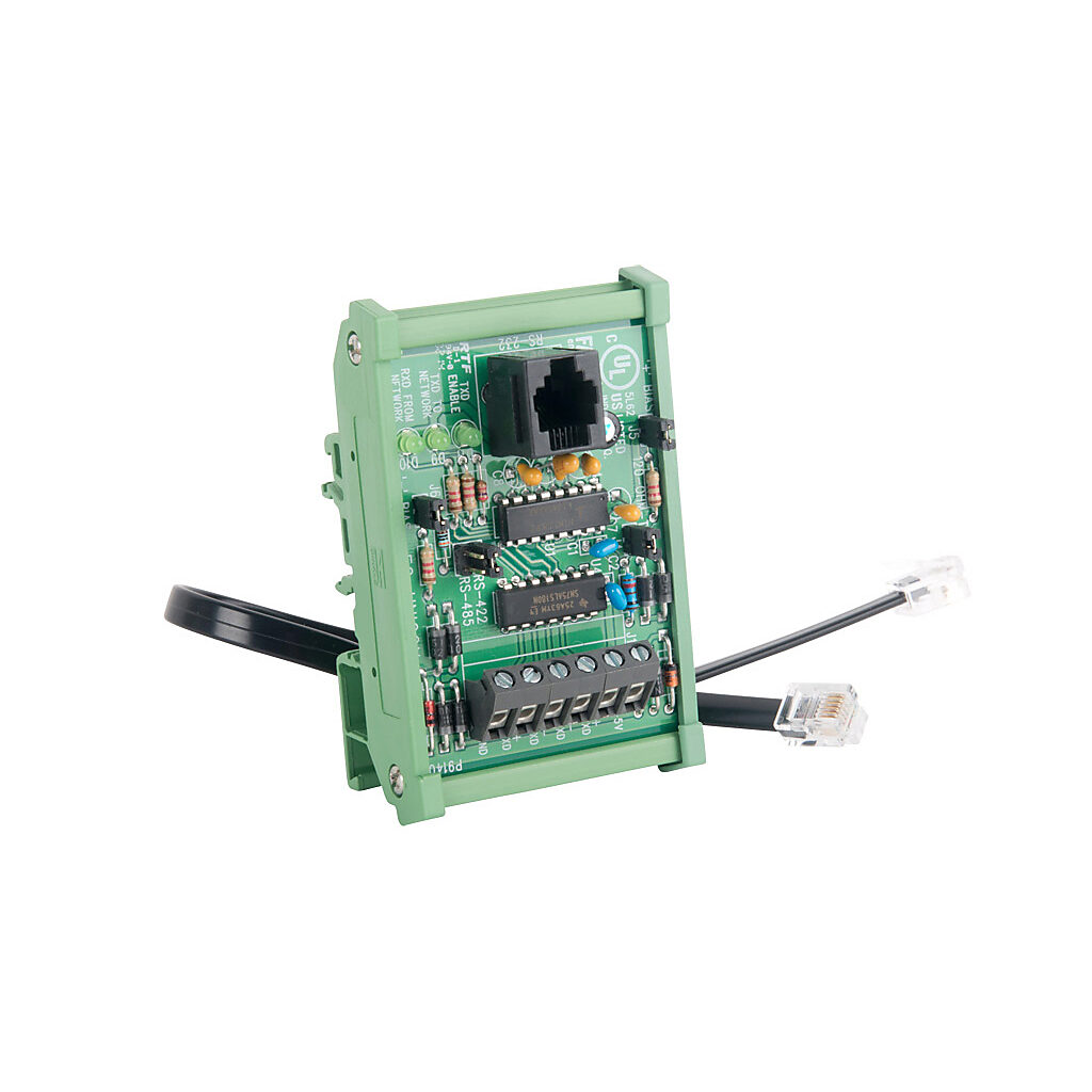 AutomationDirect F2-UNICON - Serial converter, RS-232 (RJ12) to RS-422/485 (6-pin terminal), 5 VDC from PLC nominal input, open frame, DIN rail mount. For use with DL05 and D2-240 CPUs.