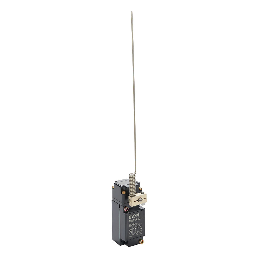 F25ASRL421 - Eaton NEMA limit switch, side rotary adjustable spring stainless steel rod, 90-degree adjustable head, (1) N.O./(1) N.C. contact(s), snap action, 29.4mm x 60mm hole spacing, die-cast zinc, (1) 1/2in NPT cable entry.