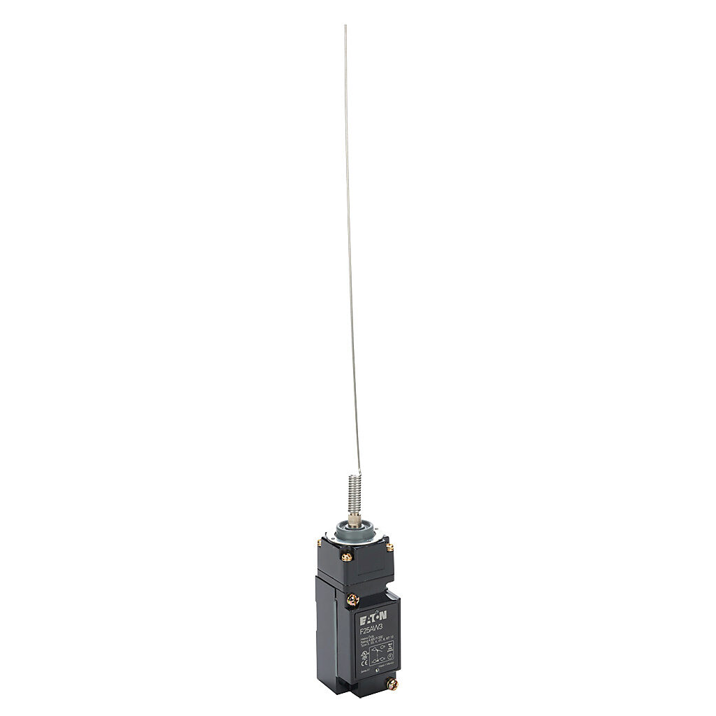 F25AW3 - Eaton NEMA limit switch, 360 degree stainless steel rod, 90-degree adjustable head, (1) N.O./(1) N.C. contact(s), snap action, 29.4mm x 60mm hole spacing, die-cast zinc, (1) 1/2in NPT cable entry.