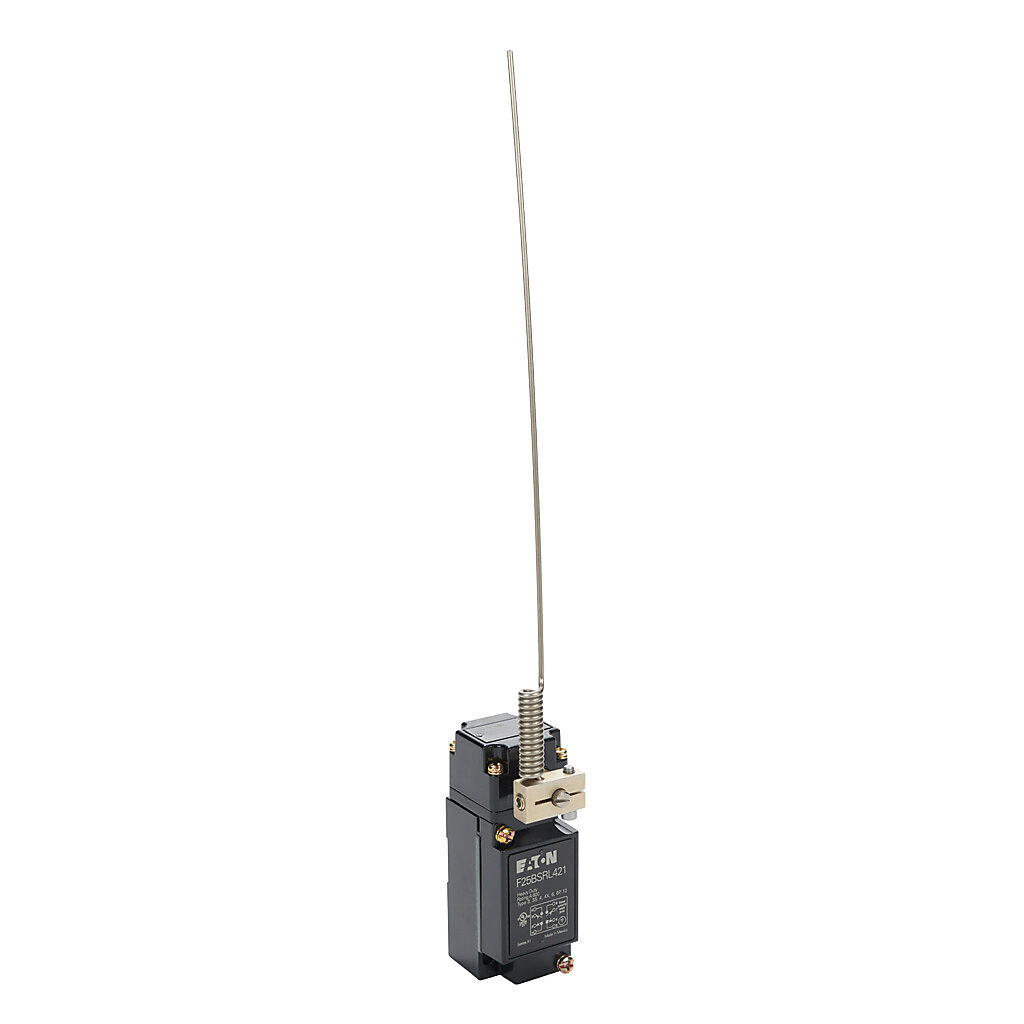 F25BSRL421 - Eaton NEMA limit switch, side rotary adjustable spring stainless steel rod, 90-degree adjustable head, (2) N.O./(2) N.C. contact(s), snap action, 29.4mm x 60mm hole spacing, die-cast zinc, (1) 1/2in NPT cable entry.
