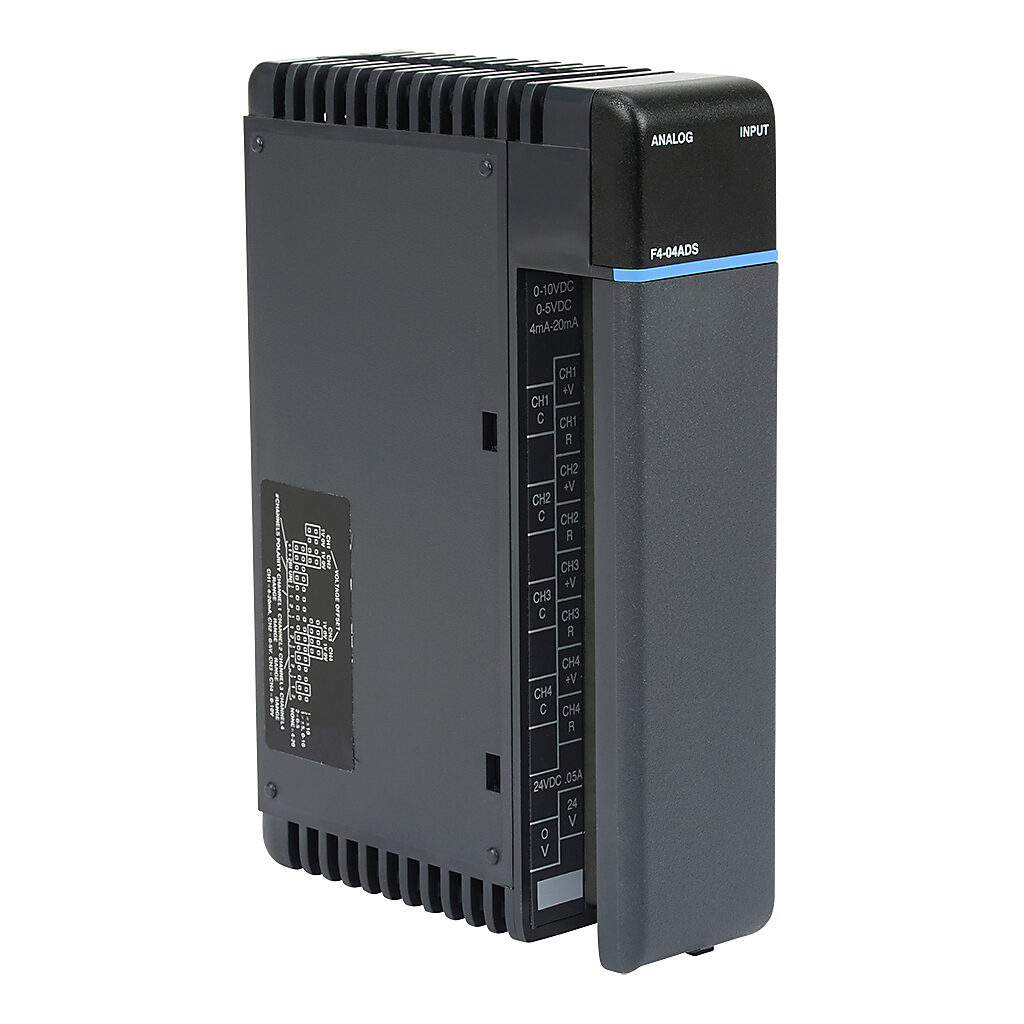 F4-04ADS - DirectLOGIC DL405 analog input module, 4-channel, current/voltage, 12-bit, isolated, input current signal range(s) of 0-20 mA, 4-20 mA, input voltage signal range(s) of 0-5 VDC, 0-10 VDC, 1-5 VDC, +/- 5 VDC, +/- 10 VDC, external 24 VDC ...