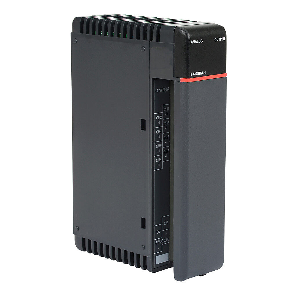 F4-08DA-1 - DirectLOGIC DL405 analog output module, 8-channel, current, 12-bit, output current signal range(s) of 4-20 mA, external 24 VDC required.