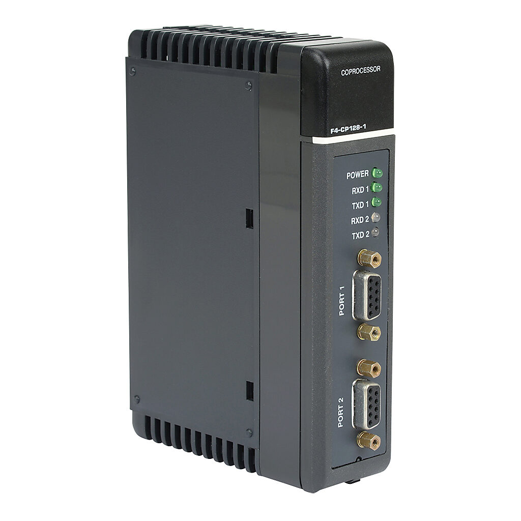F4-CP128-1 - DirectLOGIC DL405 communication module, ASCII, 3 ports, buffered, 128k program memory, 26 MHz maximum switching frequency, (1) RS-232 and (2) RS-232/RS-422/RS-485 port(s). For use with all DL405 PLCs.