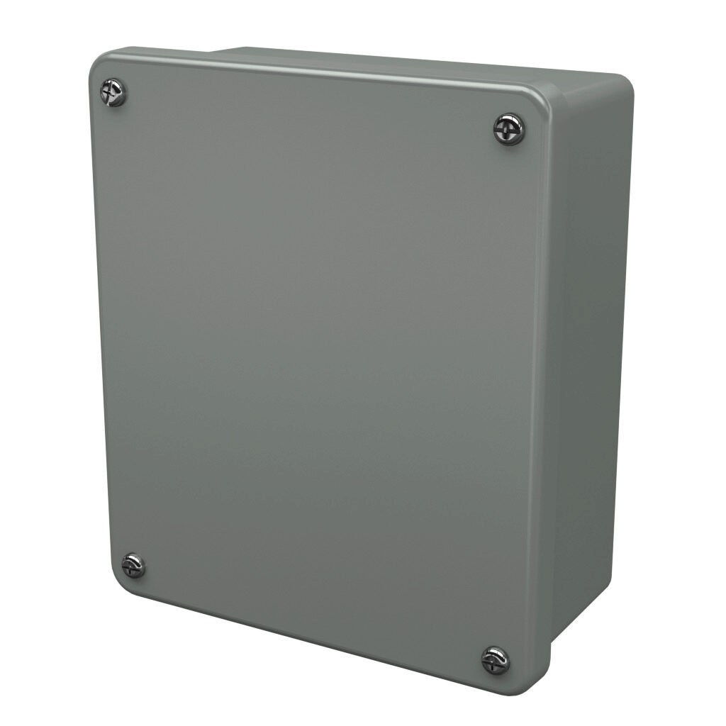 F763 - Stahlin F series pushbutton enclosure, blank cover, NEMA 1/3R/4X/6P/12, 7 x 6 x 3in (HxWxD), wall mount, fiberglass reinforced polyester, gray, screw cover.