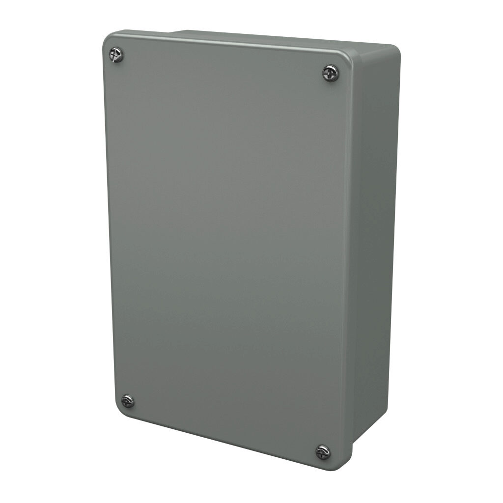 F963 - Stahlin F series pushbutton enclosure, blank cover, NEMA 1/3R/4X/6P/12, 9 x 6 x 3in (HxWxD), wall mount, fiberglass reinforced polyester, gray, screw cover.